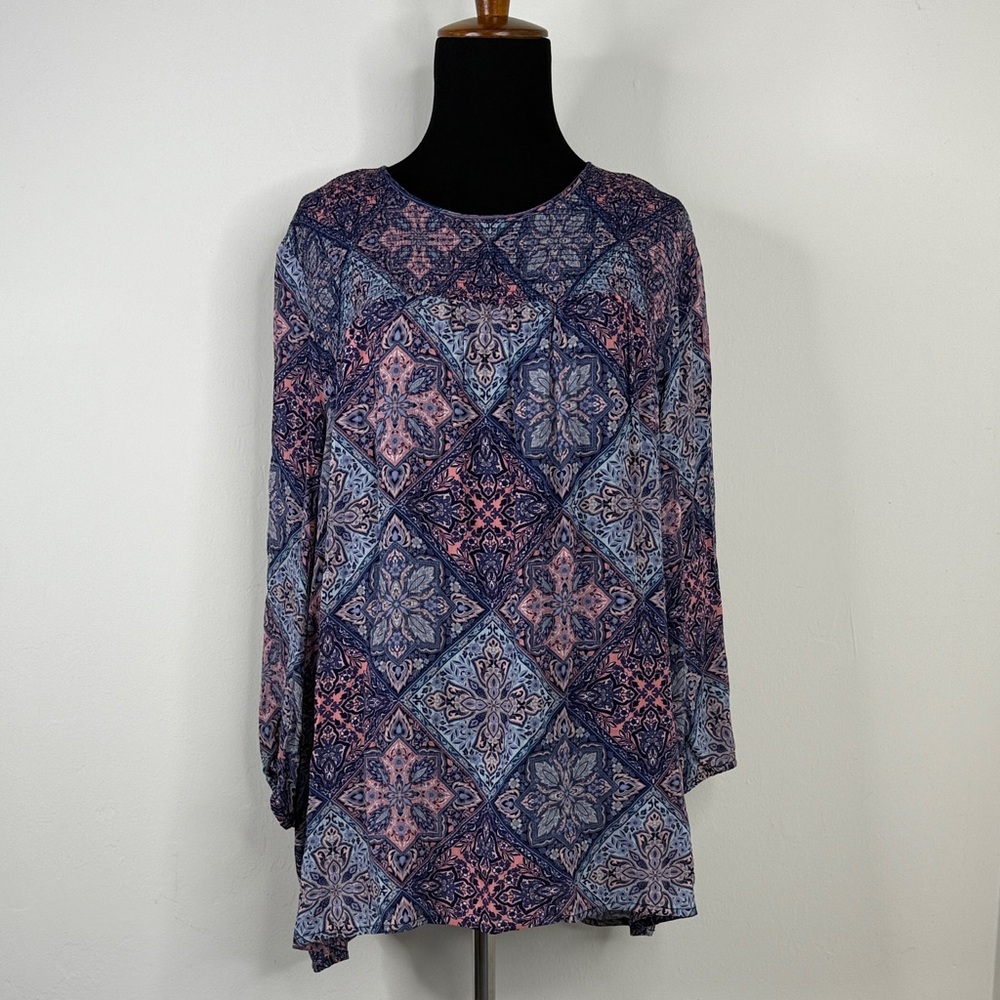 J. JILL Pink Patterned Longsleeve Blouse L